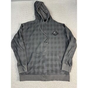 686 Hoodie Mens Large Gray Full Zip Geometric‎ Pattern Logo Sweatshirt Casual